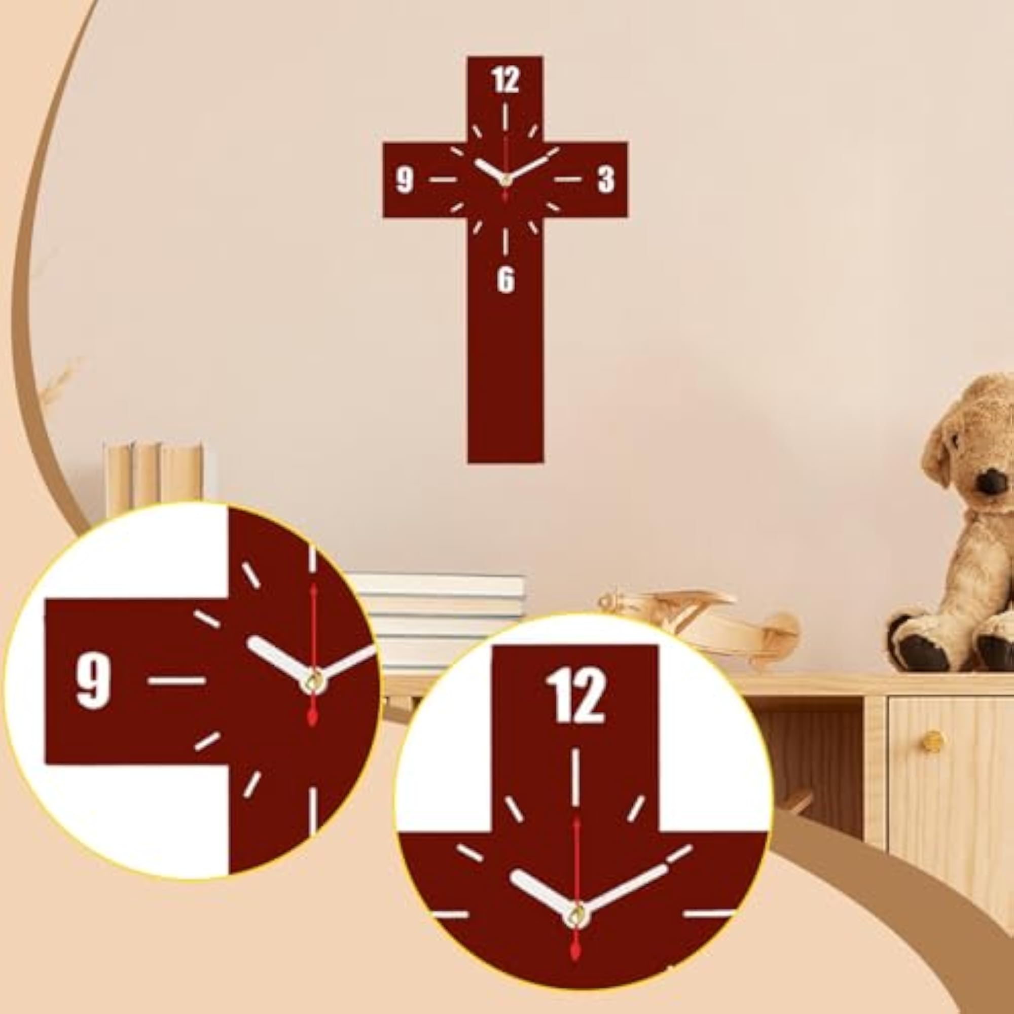 Nordic Crucifix Wall Clock for Kids Room, Kitchen